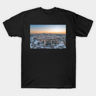 Warsaw old town, snow-covered roofs and and distant city center T-Shirt